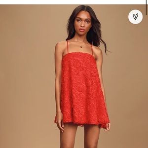 Lulu’s Bouquet of Love Red Lace Sleeveless dress